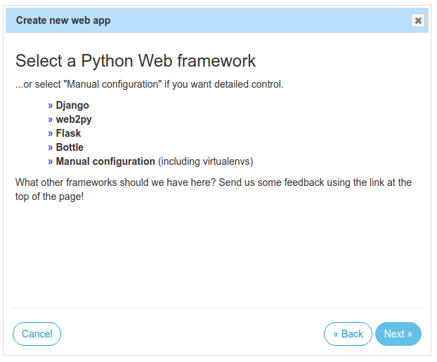 Create new Python web app